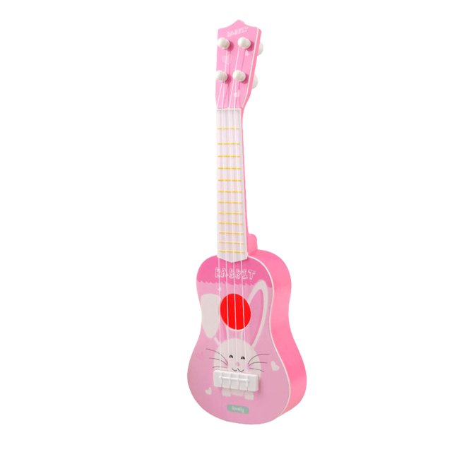 Bewildely Regalo para niños, exquisita guitarra ukelele para exploración Musical, ukelele, instrumento Musical, tacto Juguetes Educativos Conejo rosa