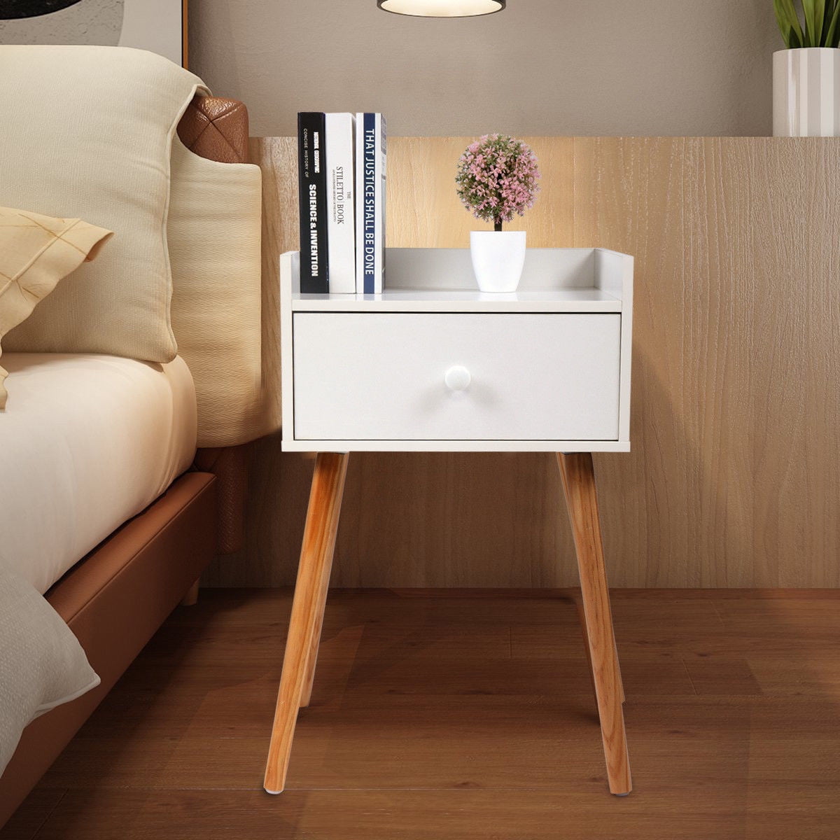 Kepooman Wood Night Stand with Bin Drawer, Modern Design Furniture End Side Table for Bedroom Living Room - White Kepooman Wood Night Stand with Bin Drawer, Modern Design Furniture End Side Table for Bedroom Living Room - White