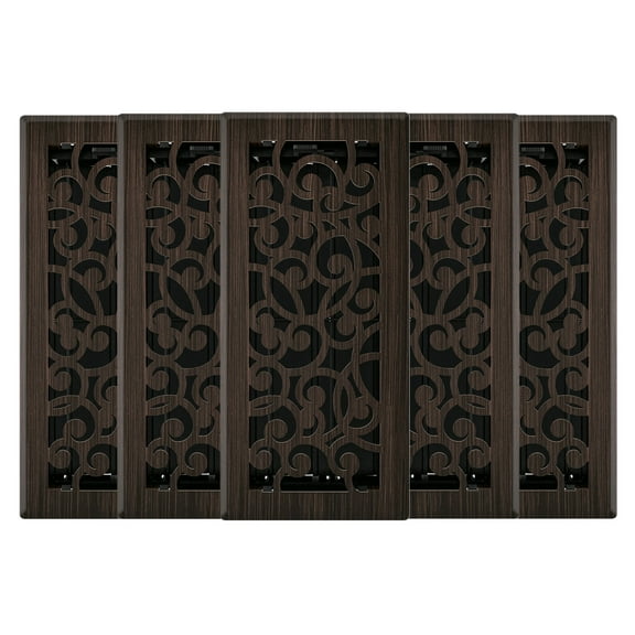 4in x 10in Wonderland Style Oil Rubbed Bronze Metal Heating and Cooling Air Floor Register (5 PACK) - Overall 5 1/4" x 11 1/4"