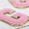 thumbnail image 5 of 3 Pack Chenille Iron On Glitter Varsity Letter "G" Patches - Pink Chenille Fabric With Gold Glitter Trim - Sew or Iron on - 5.5 cm Tall, 5 of 8