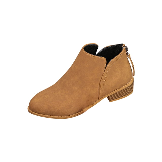 Ankle Boots for Women, Pointed Toe Back Zipper Thick Low Heel Solid Color Synthetic Suede Casual Fashion Spring Autumn Boot
