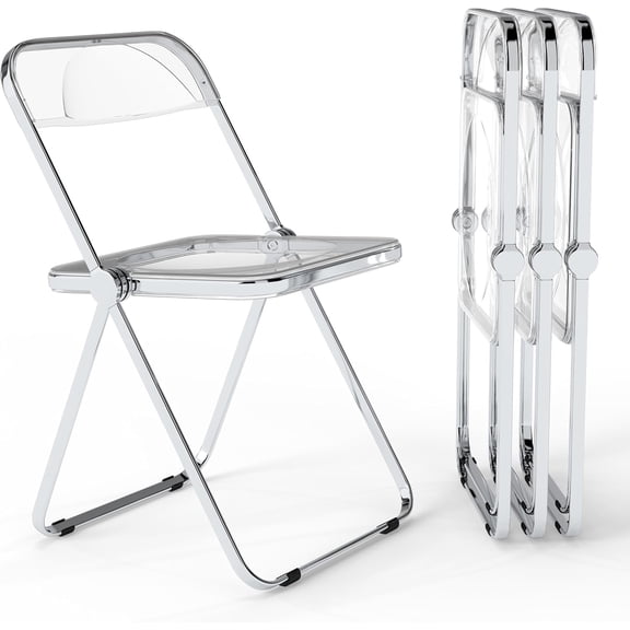 Real Relax Acrylic Folding Chairs,Foldable & Stackable Clear Chairs with Metal Chrome Frame, Indoor and Outdoor, for Home, Office, Party & Events,Set of 4,350LB,Transparent