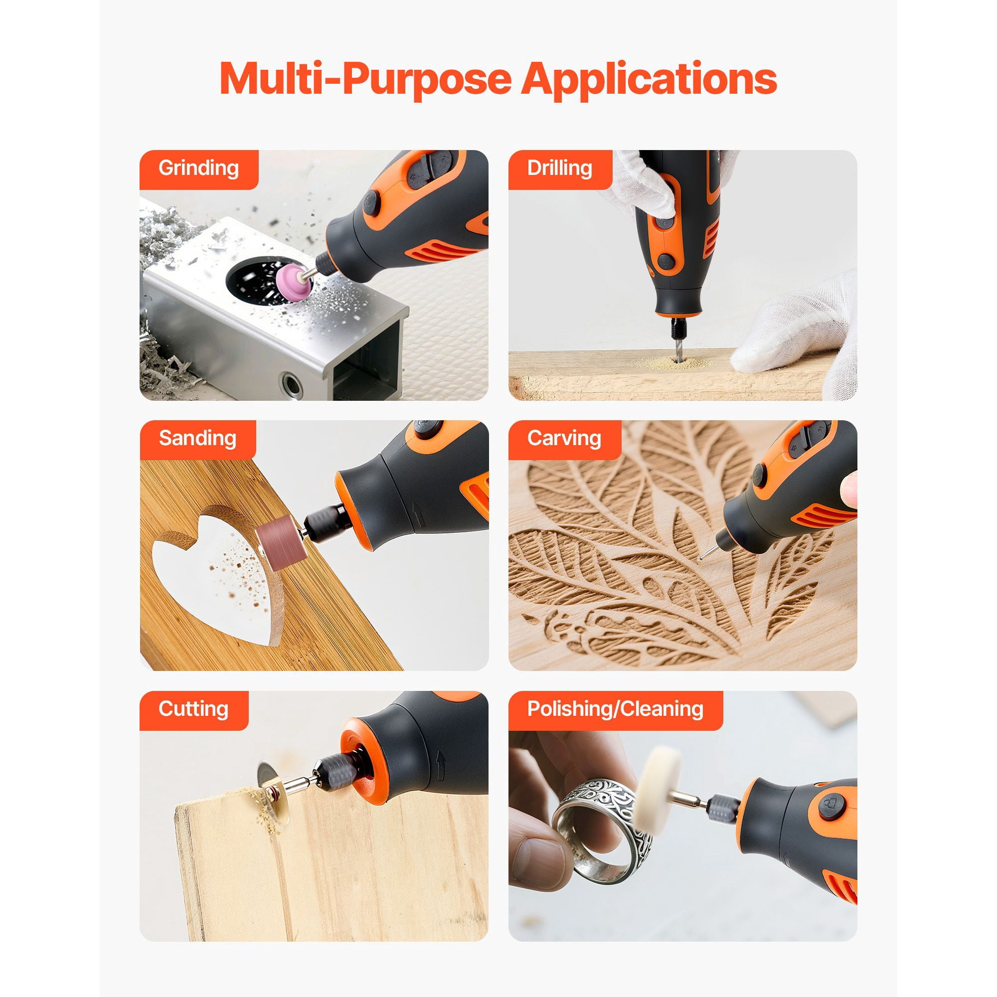 Rotary Tool Kit 84-Piece, 200W with 6 Variable Speeds 8000-40000 RPM, 2.3mm and 3.2mm Collets, Lightweight Ergonomic Design for DIY Cutting Sanding Drilling