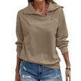 thumbnail image 2 of ZXSXSY Women Skew Lapel Collar Zipper Long Sleeve Solid Color Top, 2 of 6