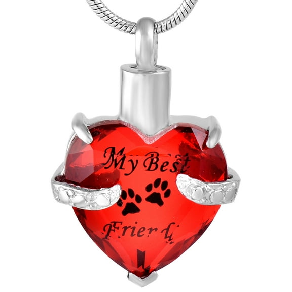 Crystal Heart with Paw Print Pet Cremation Urns for Dog Ashes Cat Ashes Cremation Jewelry for Ashes Urn Necklace Locket