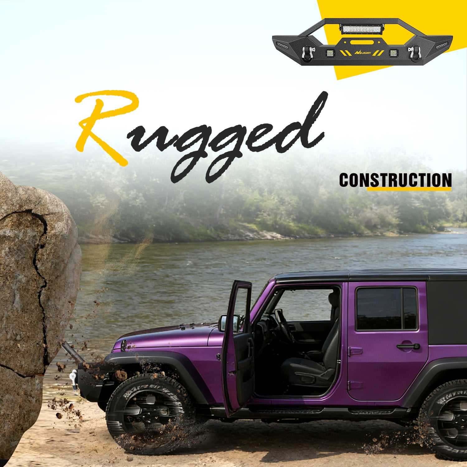 Nilight Front Bumper Compatible for 2007-2018 Wrangler JK/JKU 2018-2022 JL/JLU 2020-2022 Gladiator JT with 72W LED Light Bar 2 x 18W Light Pod 2X 18W Single Row Work Light Winch Plate