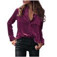 thumbnail image 2 of AXXD Purple Basic Summer Tops for Women 2024 2024 Ladies Deep V Neck Solid Button Collar Loose Tops Casual T-Shirts Long Sleeve Blouse, 2 of 5