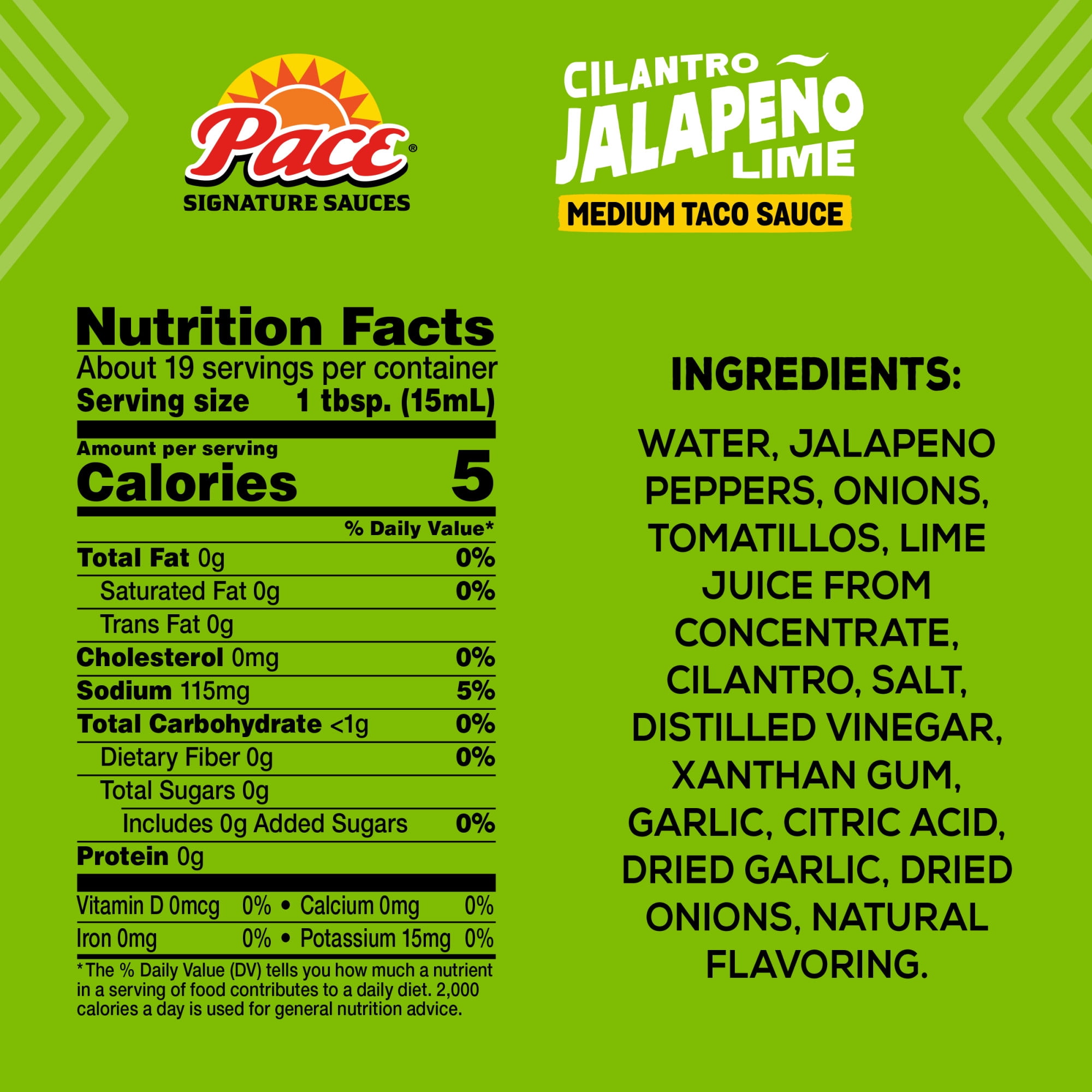 Pace Cilantro Jalapeno Lime Signature Sauce, 10.4 oz Bottle