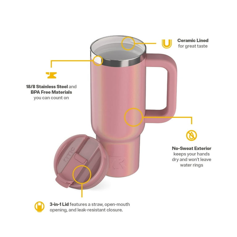 TILUCK 30 Oz Tumbler With Handle & Straw Lid - Vacuum Insulated Stainless Steel Cup For Iced Drinks (Pale Pink)