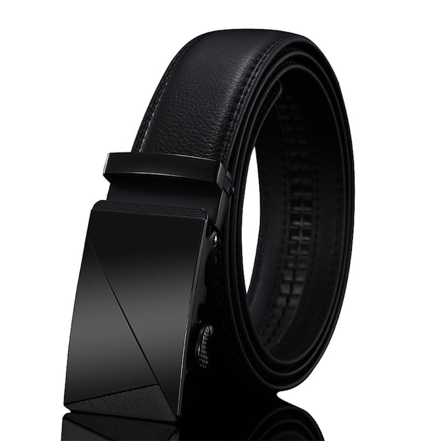 Sonducket Cinturón de cuero para hombre de estilo clásico con cabeza de hebilla de aleación Cinturón de negocios automático Hombres Jeans Cinturones 107 hebilla negra 110-130 CM