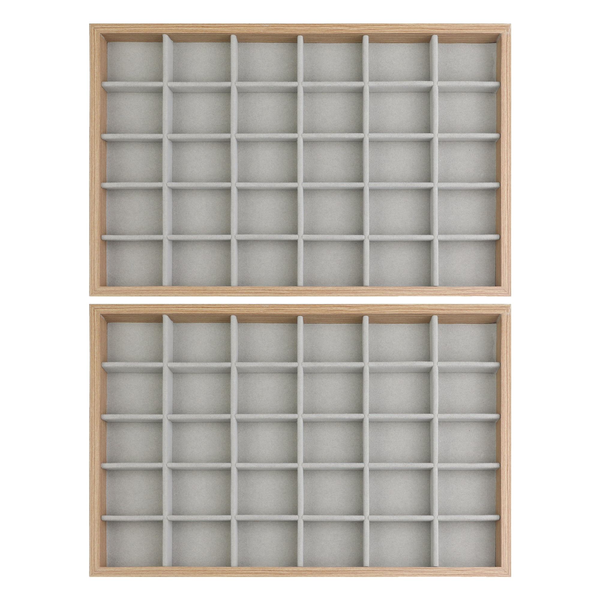 Unique Bargains Set of 2 Wood Jewelry Trays for Drawers Stackable Girls' Jewelry Organizer Light Brown-30 Grid Tray