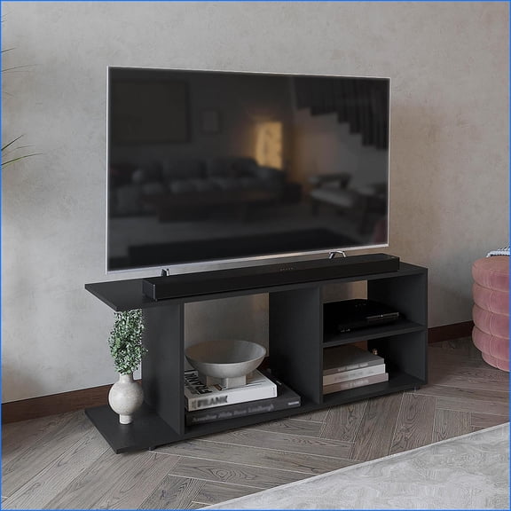 TV Furniture Minimalistic TV Stand for 60-Inch TV with 5 Open Shelves | Black Particle Board | TV Size Ranges 60-69 inches