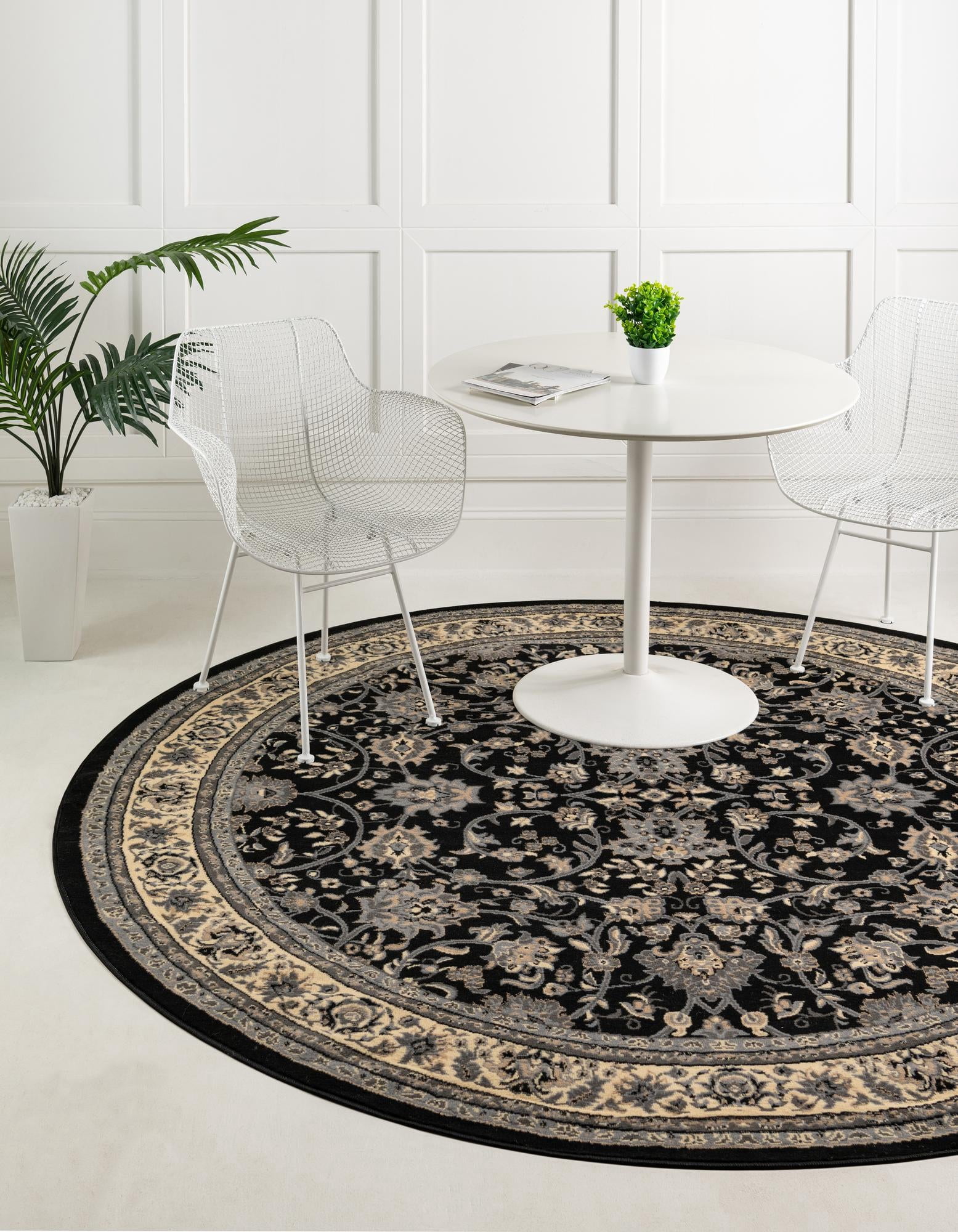 Rugs.com Yasmin Collection Rug – 8 Ft Round Black Medium Rug Perfect For Kitchens, Dining Rooms