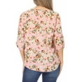 thumbnail image 3 of Women's Elegant Floral Print Tunic Casual Round Neck Roll Tab Sleeve Blouse Top, 3 of 6