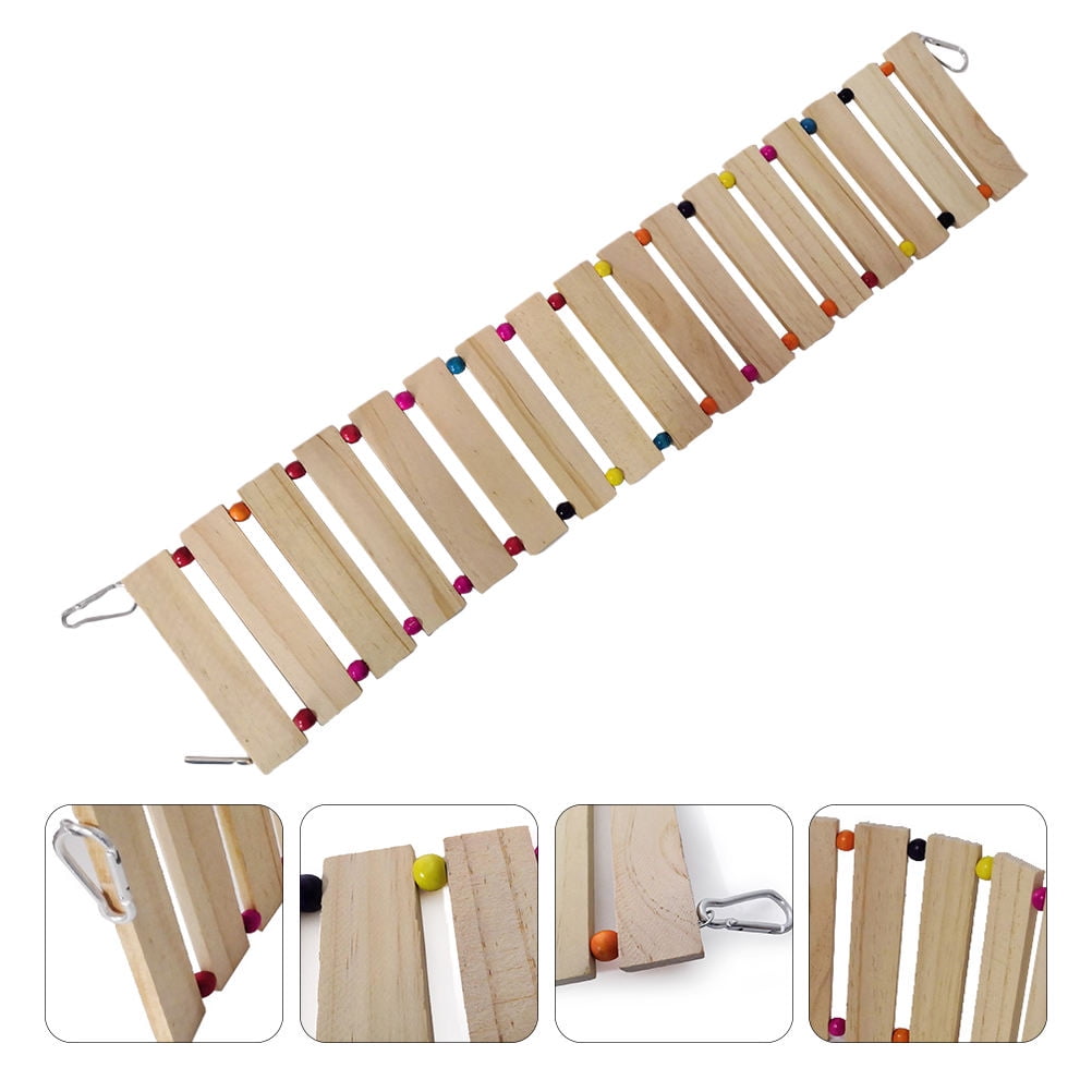 LOLIPPYY Durable Khaki Wooden Parrot Ladder Swing, Natural Wood, Ideal for Pet Birds