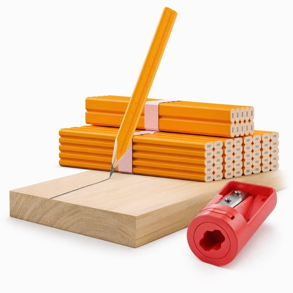 50 PCS Yellow Carpenter Pencils with 1 Sharpener, Heavy Duty Wooden Carpenter Pencil Set for Construction, Carpentry and Woodworking, Contractor Marking Pencils