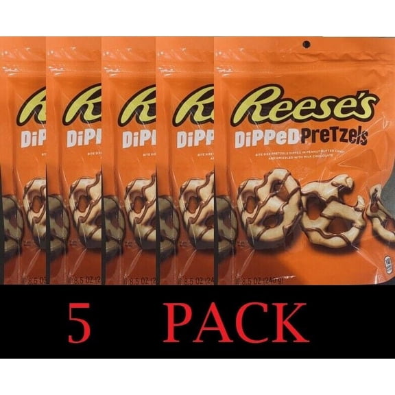 5x Reese's Dipped Peanut Butter & Milk Chocolate Pretzels 8.5 Oz Bag - 5 PACK