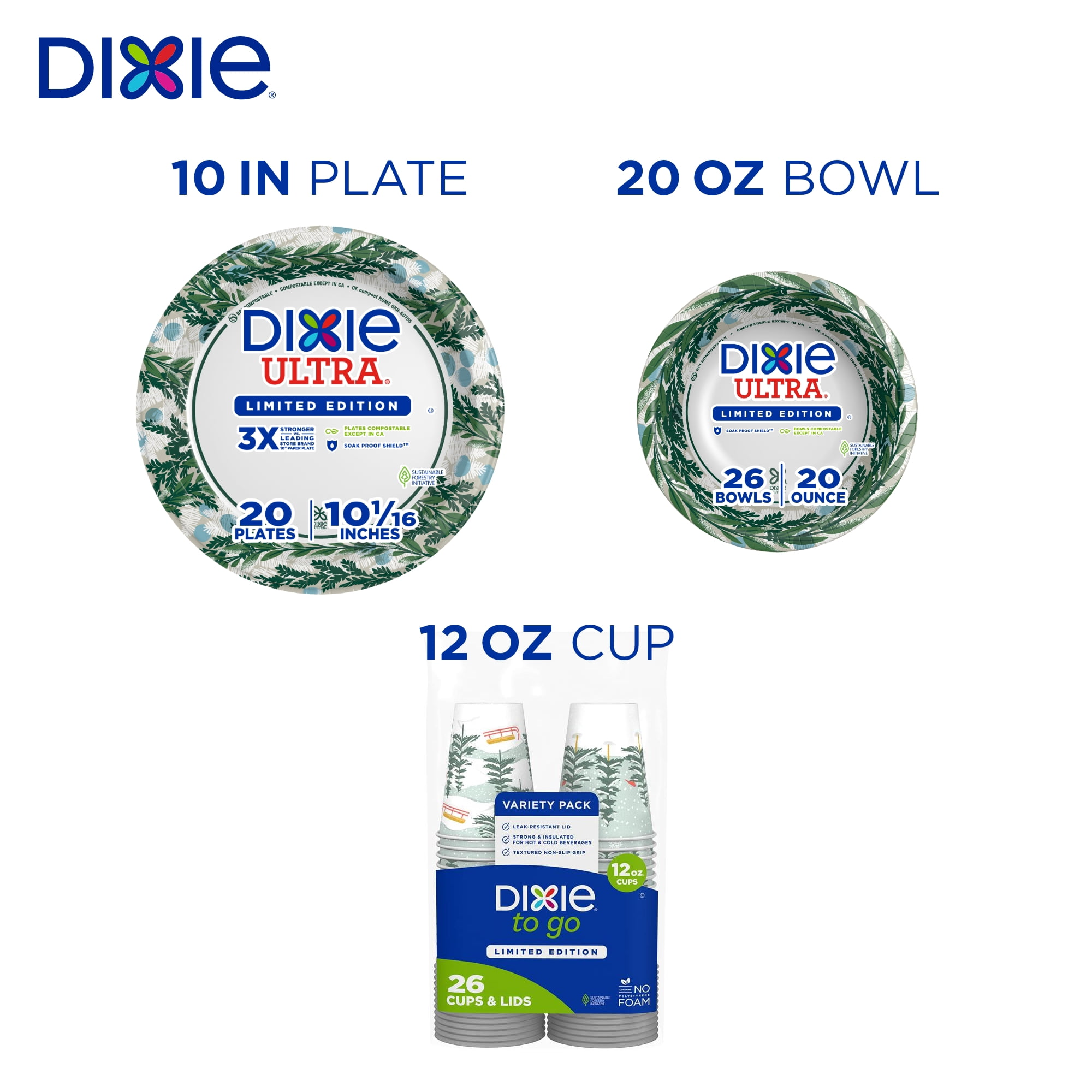 (2 pack) Dixie To Go Winter Design Disposable Paper Cups, 12 oz, Multi-Color, 26 Count