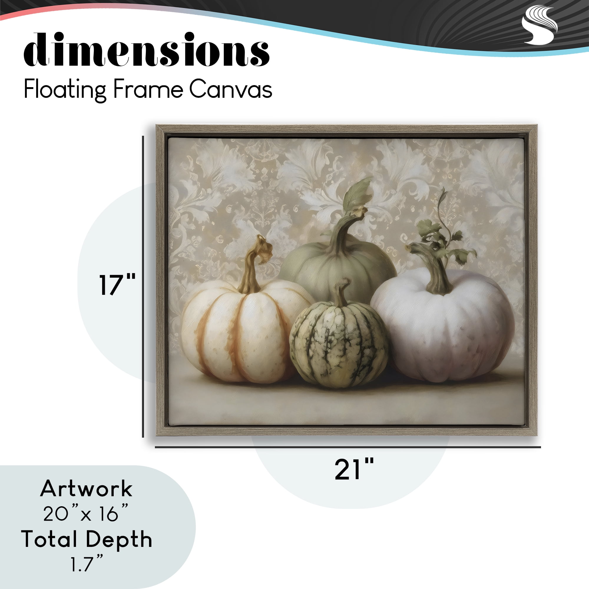 Stupell Industries Pastel Gourds on Vintage Pattern Brown Framed Floater Canvas Wall Art, design by Arlington Prints
