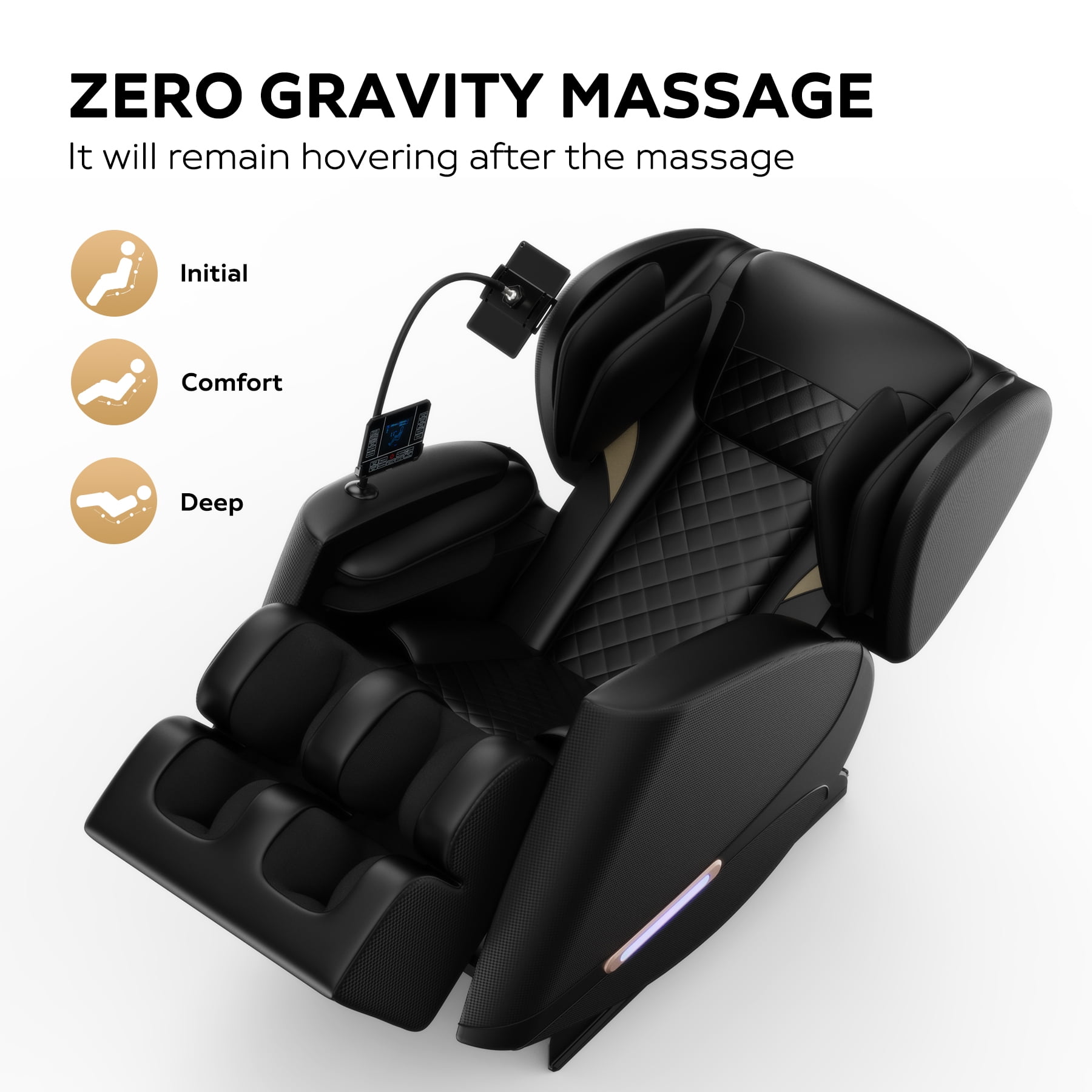 Aukfa Zero Gravity Full Body Massage Chair with Heating, Retractable Footrest, Leather, Black