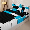 thumbnail image 2 of Castle Fairy Mid Century Overlap Rectangle Zipper Queen Comforter Set with Fitted Sheet and 2 Pillowcases,Geometric Solid Block Zipper Bedding Set,Cyan Gray Black White,Reversible, 2 of 5