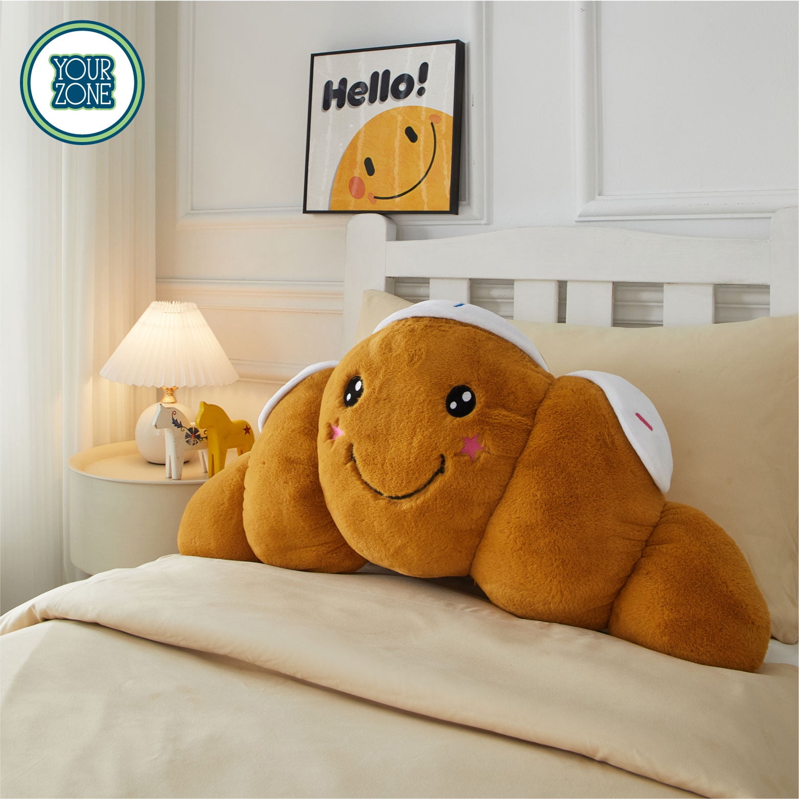 Your Zone Croissant Shaped Plush Body Pillow, Beige, Soft & Cozy