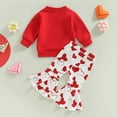 thumbnail image 5 of GYRATEDREAM Infant Baby Girls Valentine's Day Outfits Crewneck Long Sleeve Sweatshirt and Heart Love Print Bell-bottoms Flared Pant Set Toddler Spring Fall Clothes Red for 6M-4T, 5 of 8