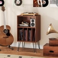 thumbnail image 2 of Topbuy Home Record Player Stand w/ Storage 3-Tier Vinyl Record Storage Cabinet Turntable Stand w/ Charging Station Open Shelf & 4 Dividers Walnut, 2 of 10