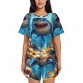 thumbnail image 1 of Junzan Ensemble de Pyjama à Manches Courtes Motif Requin Coloré sous-Marin pour Femmes, Ensemble de Pyjama d'Été à Manches Courtes Col Rond 2 Pcs PJ-Moyen, 1 of 6