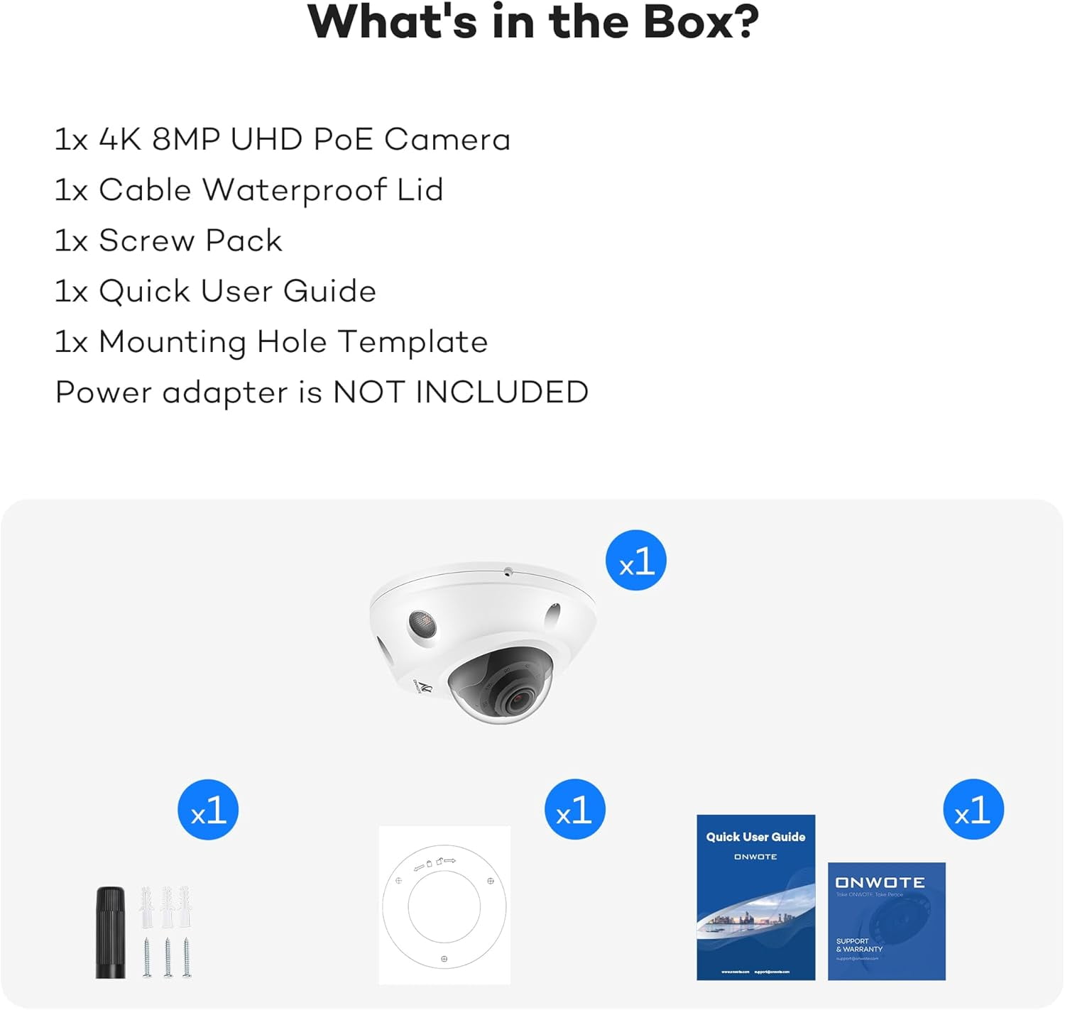 ONWOTE 4K 8MP PoE IP Security Camera Outdoor Dome, Vandal Proof IK10, 3840x2160 8 Megapixels, 134° Wide View, AI Human Vehicle Detection, Commercial Wired Camera for Business
