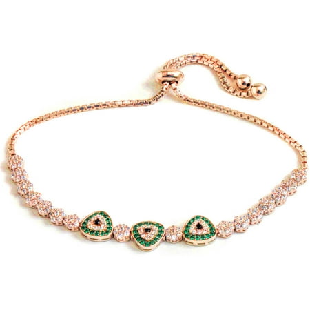 Pori Jewelers CZ 18kt Rose Gold-Plated Sterling Silver Multi-Triangle Friendship Bolo Adjustable Bracelet