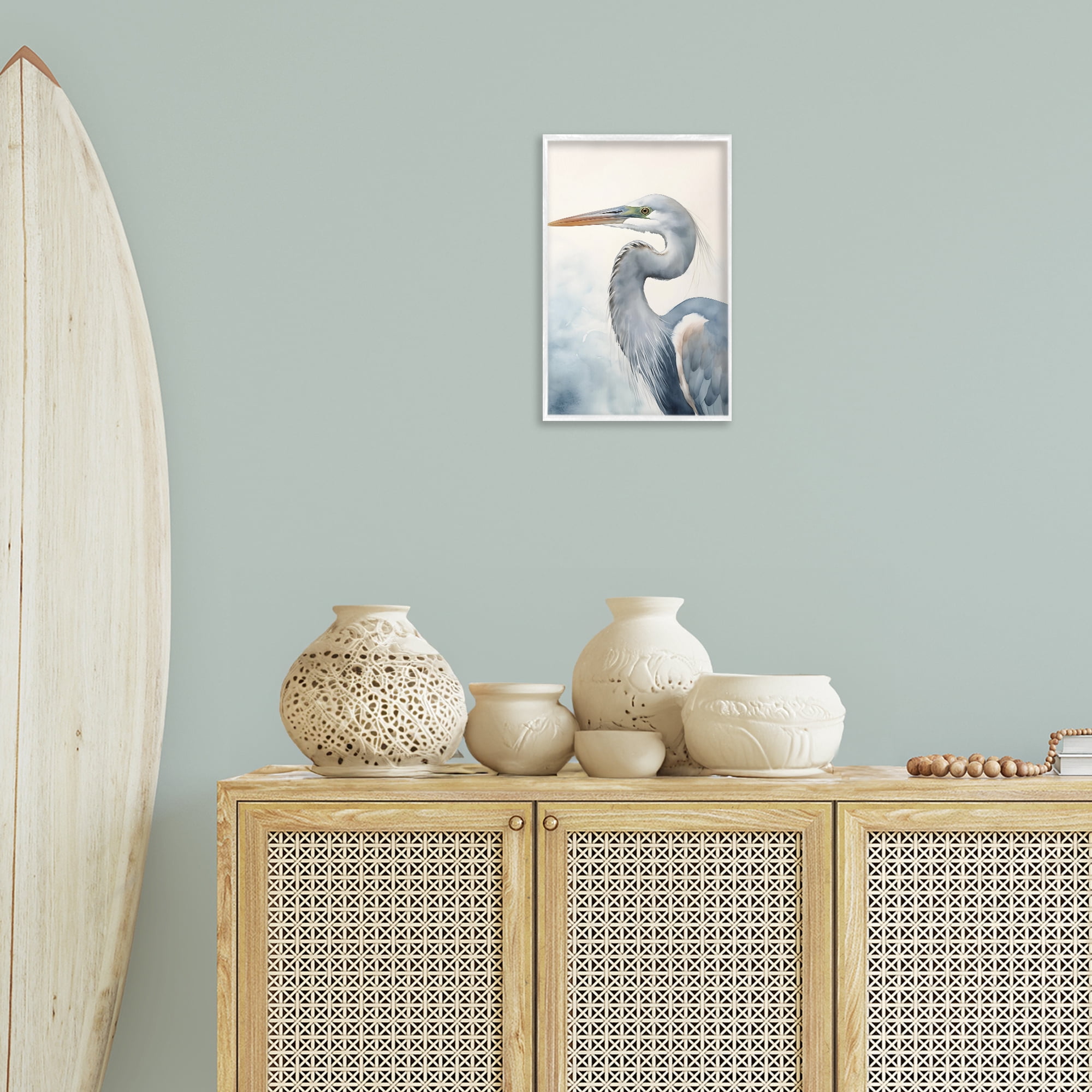 Stupell Industries Quiet Heron Looking Left Animals & Insects Painting White Framed Art Print Wall Art, 12 x 18