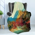 thumbnail image 4 of Art Soft Flannel Fleece Blanket, Surreal Autumn Forest with Faded Trees by the Lake Before Mountains Fall Season Image, Cozy Plush for Indoor and Outdoor Use, 50" x 70", Multicolor, by Ambesonne, 4 of 5