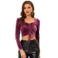 thumbnail image 1 of INSPIRE CHIC Haut Court en Velours à Col Carré avec Cordon de Serrage Manches Longues pour Femmes Violet P, 1 of 4