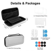 TSV 16-in-1 Accessories Bundle Fit for Nintendo Switch, EVA Hard Shell Carrying Case Travel Bag with Clear Protective Cover, Screen Protector, Thumb Grip Caps & 10 Game Card Slots