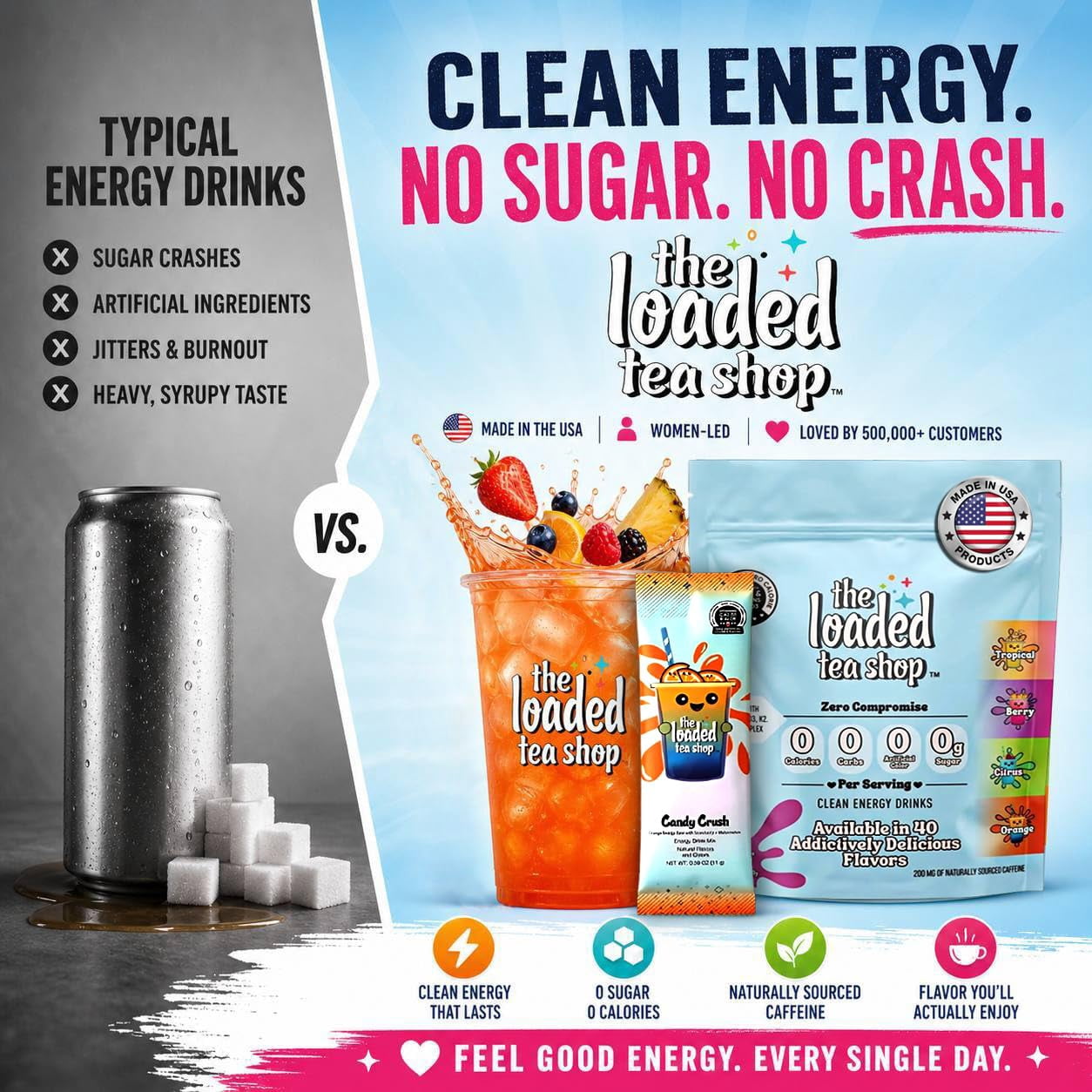 The Loaded Tea Shop Founders Favorites Energy Drink Mix Sticks, 5 Pack