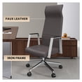 thumbnail image 3 of LeisureMod Aleen Modern High-Back Office Chair in Upholstered Leather and Iron Frame with Swivel and Tilt (Grey), 3 of 8