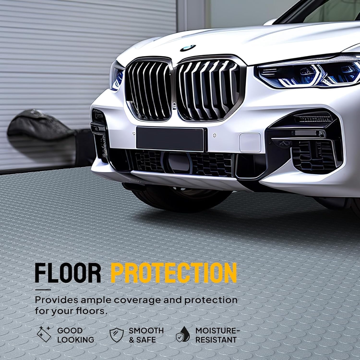 Ktaxon 7.5 x 17 FT Garage Floor Mat, Thickened Coin Plate PVC Garage Mats Flooring Roll for Under Car, Garage Car Parking Mats for Compact SUVS, Sports Car, Gray