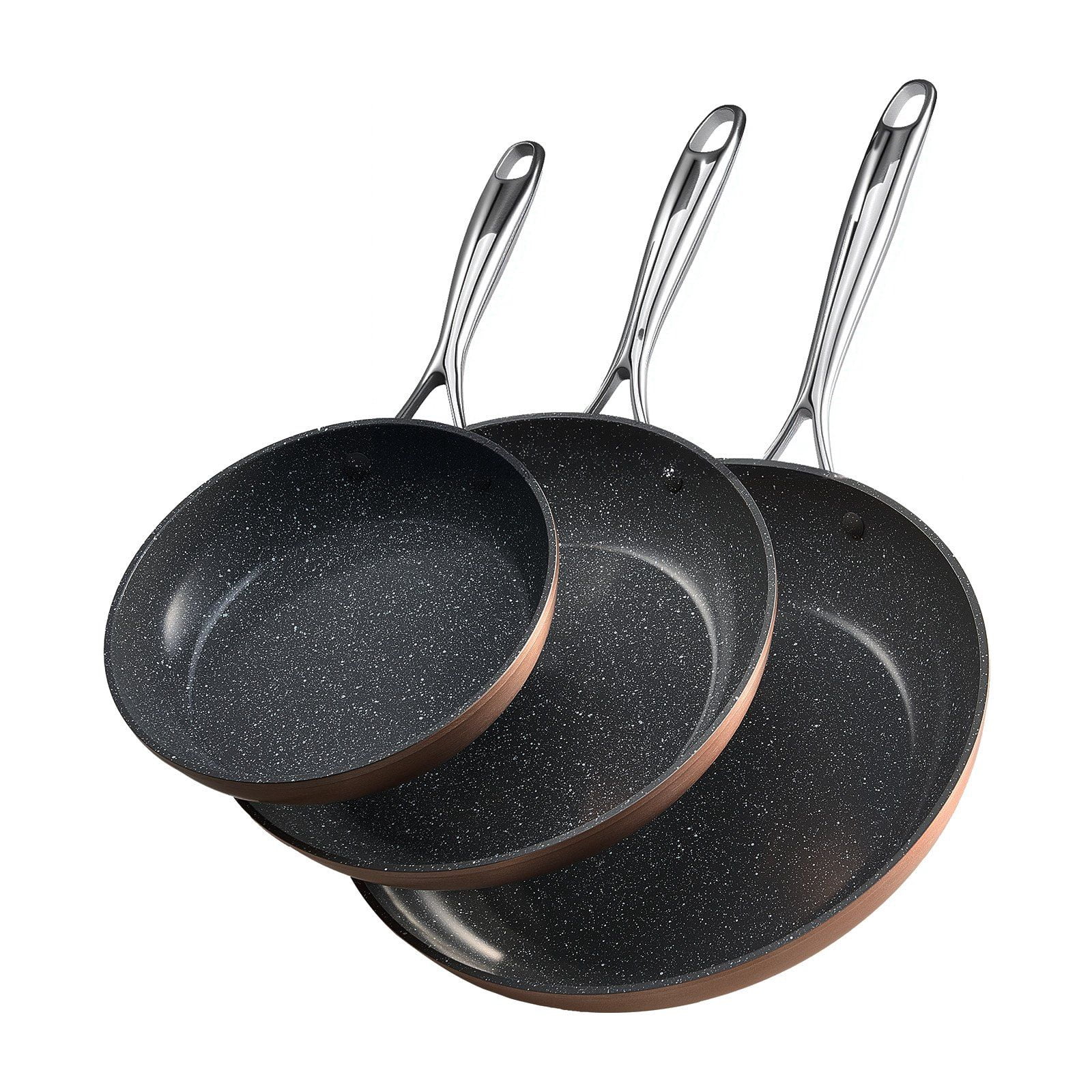 3-Piece Non-Stick Frying Pan Set, 8/10/12 Inch Aluminum Skillet Cookware Set, Pre-Seasoned & PFOA-Free, Grey, Dishwasher Safe