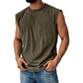 thumbnail image 2 of Tank Tops for Men, Oversized Workout Tank, Vintage Washed Sleeveless Gym Shirt, Athletic Crew Neck Training Vest Brown 3XL, 2 of 5
