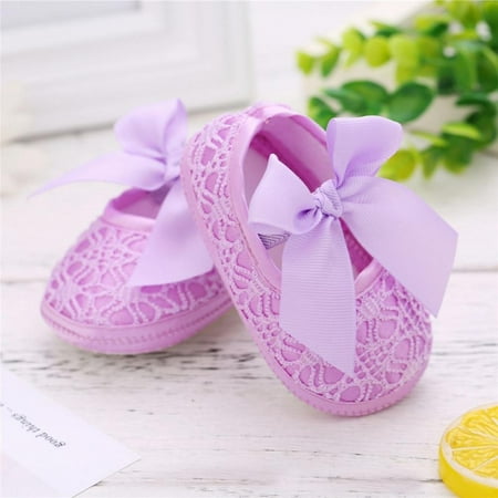 

Baby Mary Jane Flats for Girls with Bowknot Cotton Anti Skid Sole Infant First Walker Princess Dress Crib Wedding Shoes