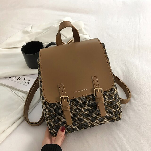 CoCopeaunts Fashion Woman Backpack Pu Leather Leopard Small Backpack