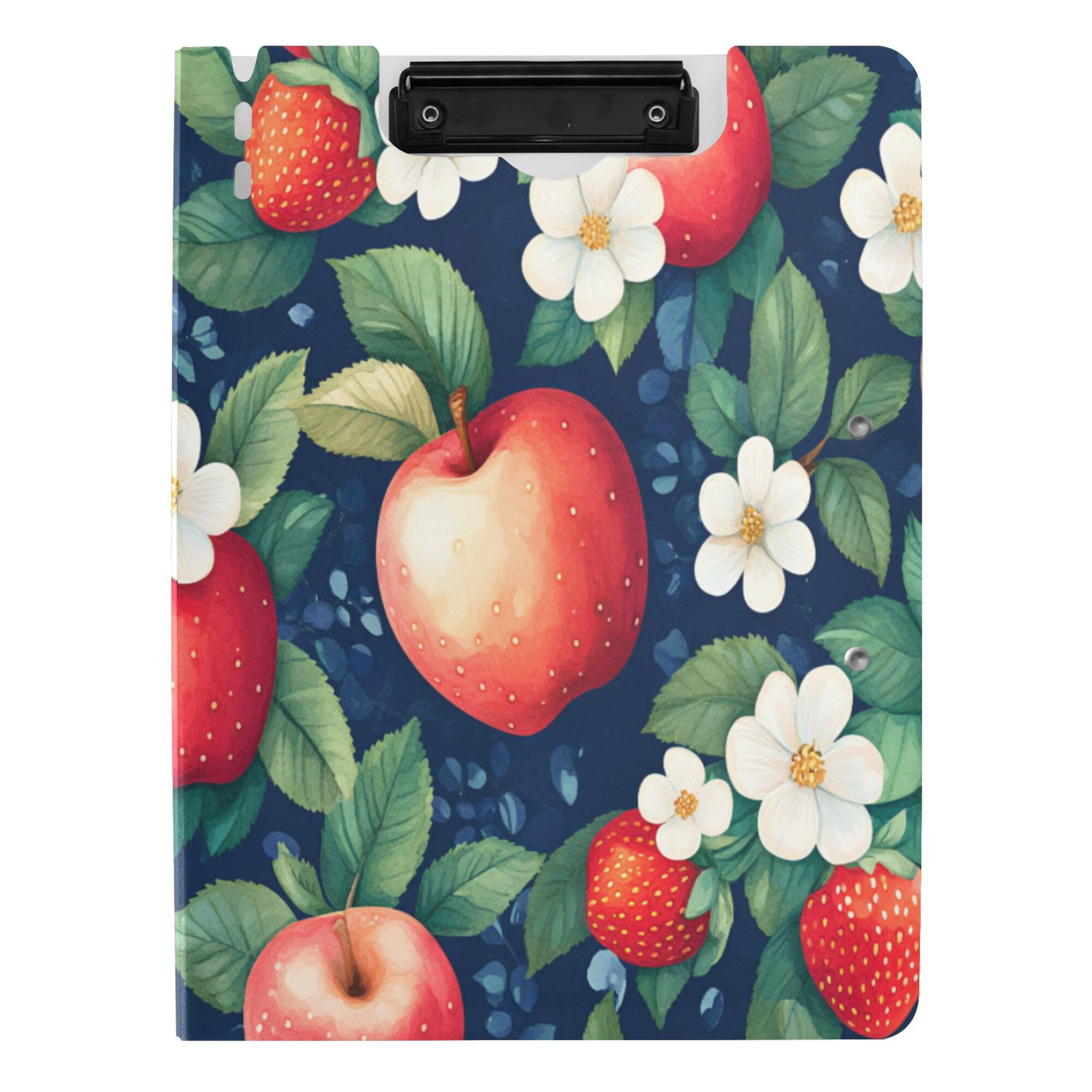 FORMRS A4 Clipboard Folder with Pen Holder Horizontal Foldable School Office Binder, Blue Apple Pattern