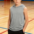 thumbnail image 2 of larppty Boys' Tank Tops Sleeveless Athletic Hoodies Pullover Sports Workout Basic T-Shirts Kids 5-15 Years Teens(9-10 Years,Grey), 2 of 4