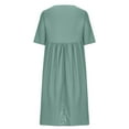 thumbnail image 6 of safuny Women's Cotton Linen Maxi Dress Pocket Solid Retro Elegant Leisure Relaxed Holiday Long Sleeve Fashion Spring Fall Dress Boat Neck Green XXXXXL, 6 of 7