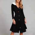 thumbnail image 3 of Women's Cardigan Dress Hooded Dress Longline Knit Fleece Trim Solid Color Casual Winter Dress for Loungewear Holiday,Black,L, 3 of 7