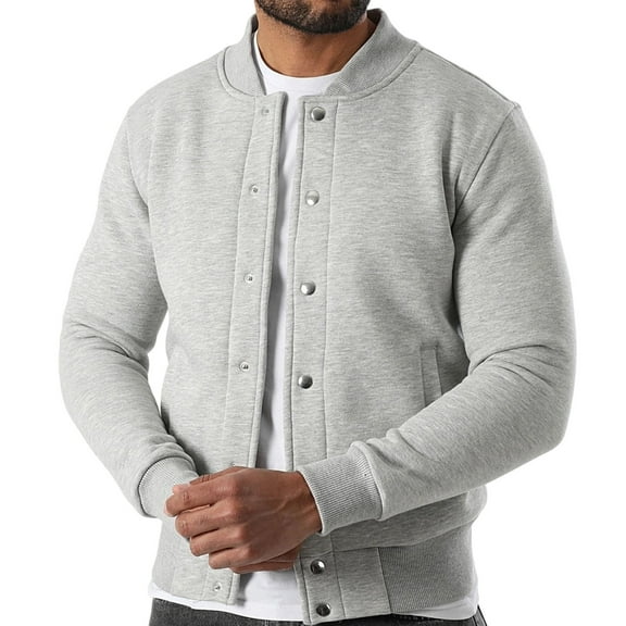 Ynynloco jackets for men Button Down Crew Neck Long Sleeve Stylish Outwear with Pockets Solid Color Fall Warm Jacket