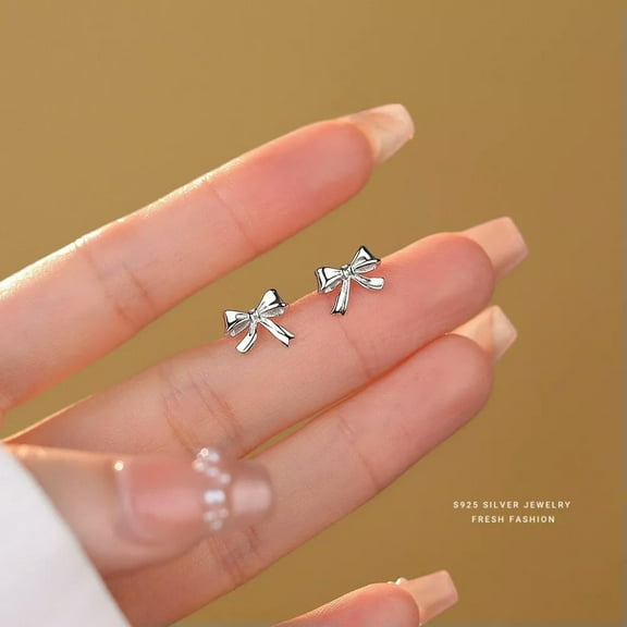 K-KED 925 Sterling Silver Bow Stud Hypoallergenic Earrings