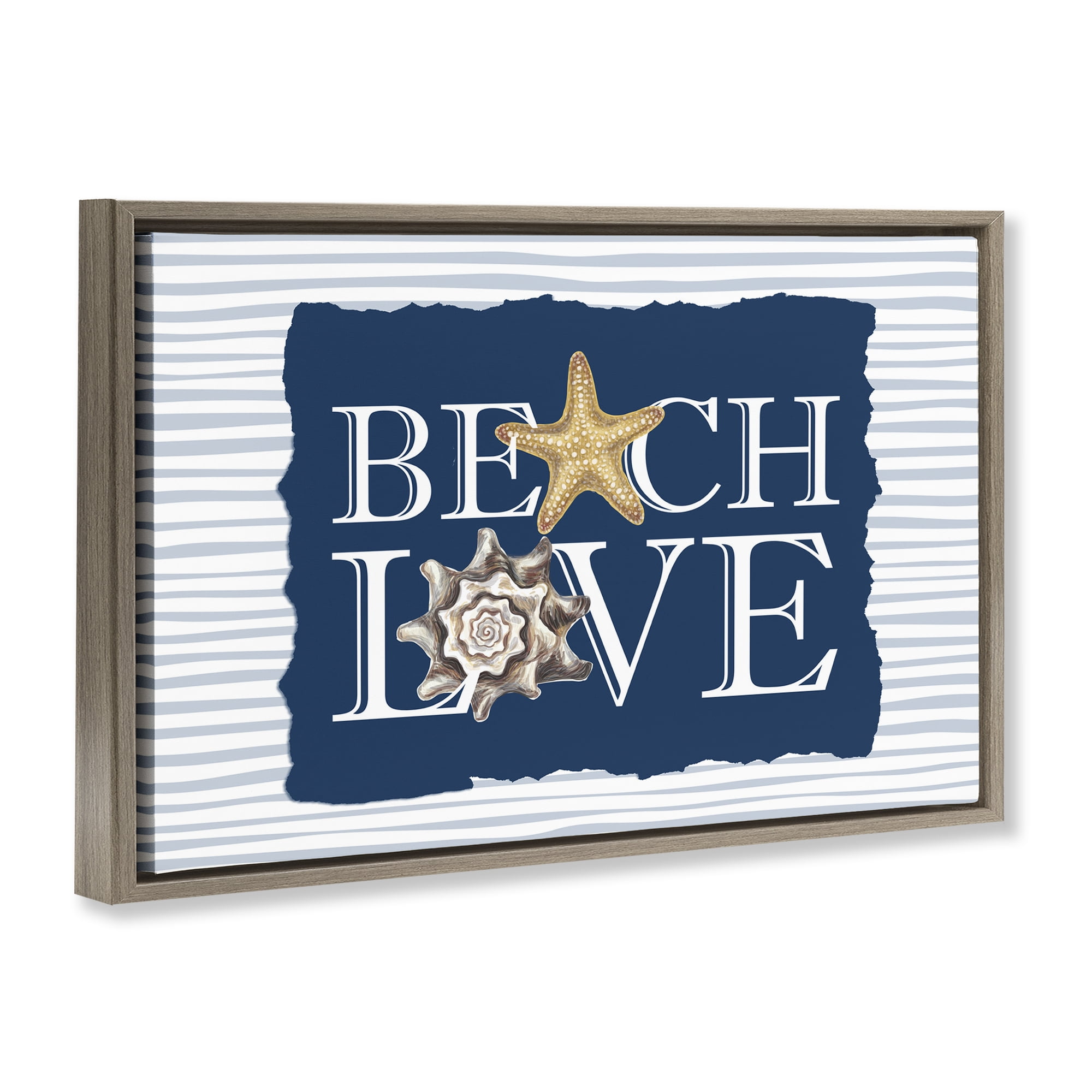Stupell Industries Beach Love Seashells Brown Framed Floater Canvas Wall Art, design by Kim Allen