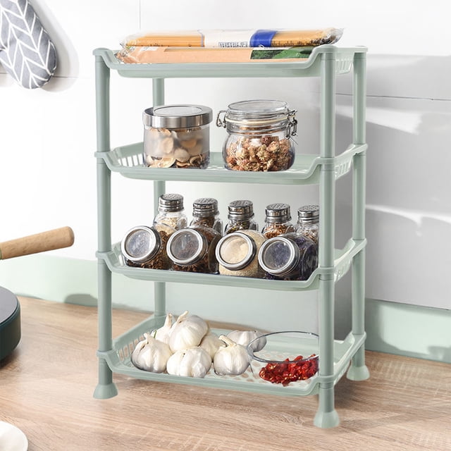 Cagogo under $5 Multilayer Storage Rack, Four Layer Storage Rack for Bathroom, Corner Organizer for Shower Toiletries, Multi Purpose Kitchen Pantry Shelf, Sturdy Plastic Easy Assembly, Space Saver